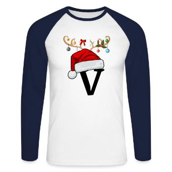 Brief V Weihnachtsmütze - Unisex Baseballshirt langarm - Weiß/Navy - Vorne - Nik (191cm)