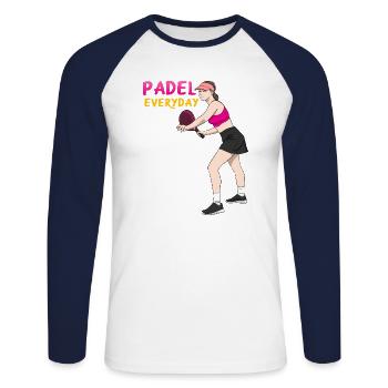 Padel Paddle Racket Tennis Sport I Gift - Unisex Long Sleeve Baseball T-Shirt - white/navy - Front - Nik (191cm)