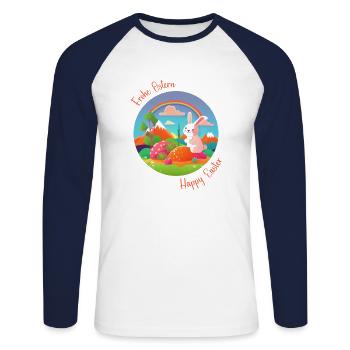 Frohe Ostern, Osterhase, Happy Easter Illustration - Unisex Baseballshirt langarm - Weiß/Navy - Vorne - Nik (191cm)