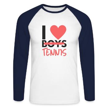 Tennis Player Tennis Game Tennis Women Outfit - Unisex Long Sleeve Baseball T-Shirt - white/navy - Front - Nik (191cm)