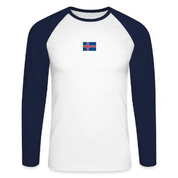 Island Trikot Nr.33 - Unisex Baseballshirt langarm - Weiß/Navy - Vorne - Nik (191cm)