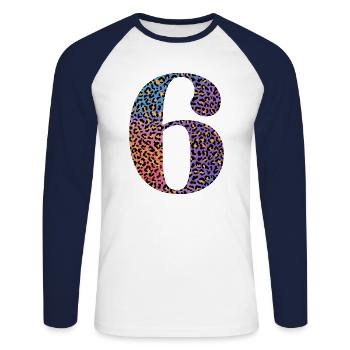 6e anniversaire léopard - T-shirt baseball manches longues Homme - blanc/marine - Devant - Nik (191cm)