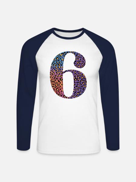 6th Birthday Leopard - Unisex Long Sleeve Baseball T-Shirt - white/navy