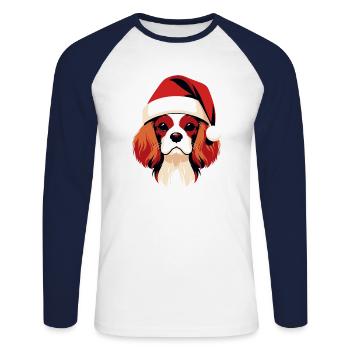 Weihnachtsgeschenk Pullover - Festliches T-Shirt - Unisex Baseballshirt langarm - Weiß/Navy - Vorne - Nik (191cm)