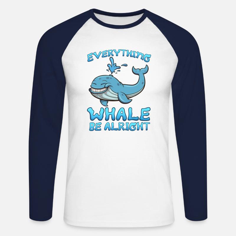 Everything Whale Be Alright - Unisex Long Sleeve Baseball T-Shirt - white/navy