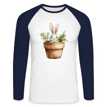 Hase im Blumentopf - für die Hasenklasse - Unisex Baseballshirt langarm - Weiß/Navy - Vorne - Nik (191cm)