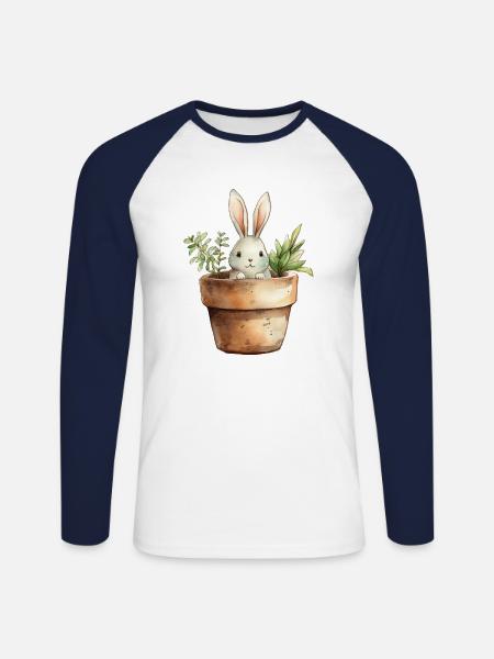 Hase im Blumentopf - für die Hasenklasse - Unisex Baseballshirt langarm - Weiß/Navy