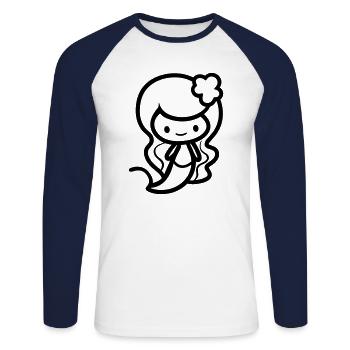 Meerjungfrau - Unisex Baseballshirt langarm - Weiß/Navy - Vorne - Nik (191cm)