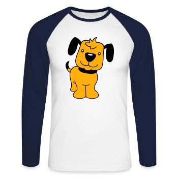 chien se tient mignon petit chiot heureux animal de compagnie - T-shirt baseball manches longues Homme - blanc/marine - Devant - Nik (191cm)