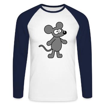 Maus Mäuschen Süße Kleine Ratte Nager Lustig Comic - Unisex Baseballshirt langarm - Weiß/Navy - Vorne - Nik (191cm)