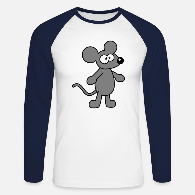 Maus Mäuschen Süße Kleine Ratte Nager Lustig Comic - Unisex Baseballshirt langarm - Weiß/Navy