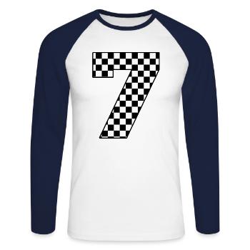 Nummer 7 kariert - Unisex Baseballshirt langarm - Weiß/Navy - Vorne - Nik (191cm)