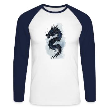 Cadeau de la mythologie de la Chine du dragon - T-shirt baseball manches longues Homme - blanc/marine - Devant - Nik (191cm)