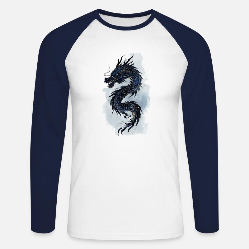 Drache China Mythologie Geschenk - Unisex Baseballshirt langarm - Weiß/Navy
