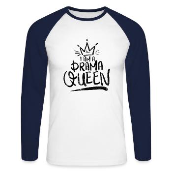 Drama Queen Spruch - T-shirt baseball manches longues Homme - blanc/marine - Devant - Nik (191cm)