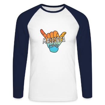 Majorque disant cadeau malle vacances drôles - T-shirt baseball manches longues Homme - blanc/marine - Devant - Nik (191cm)