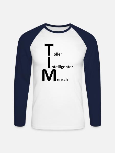 Tim, name description first name - Unisex Long Sleeve Baseball T-Shirt - white/navy
