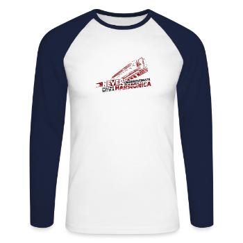 harmonica - T-shirt baseball manches longues Homme - blanc/marine - Devant - Nik (191cm)