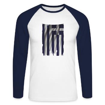 Bannière grecque - T-shirt baseball manches longues Homme - blanc/marine - Devant - Nik (191cm)