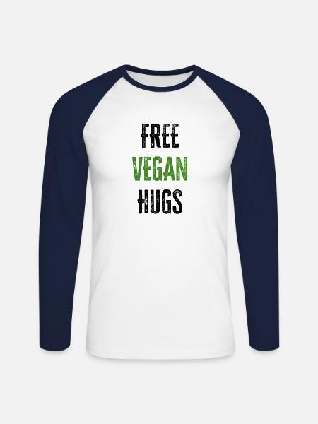 Vegan Designs - Free Vegan Hugs - Unisex Baseballshirt langarm - Weiß/Navy
