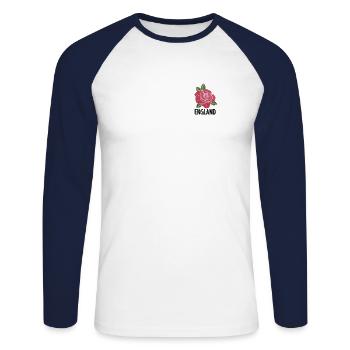 Womens England Rugby print | English Rugby - Unisex Long Sleeve Baseball T-Shirt - white/navy - Front - Nik (191cm)