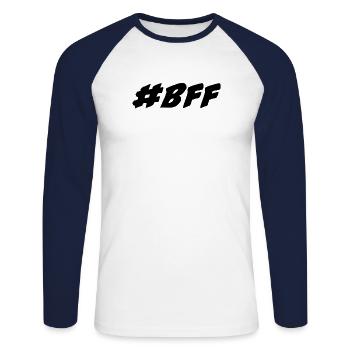 #bff black font - Unisex Long Sleeve Baseball T-Shirt - white/navy - Front - Nik (191cm)