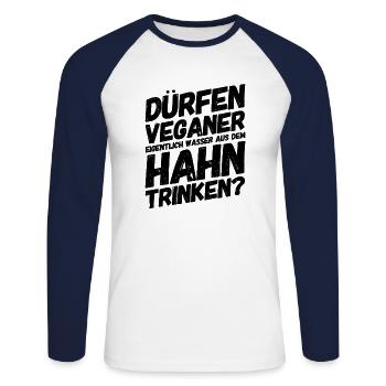 Veganer Provokation Lustige Sprüche - Unisex Baseballshirt langarm - Weiß/Navy - Vorne - Nik (191cm)