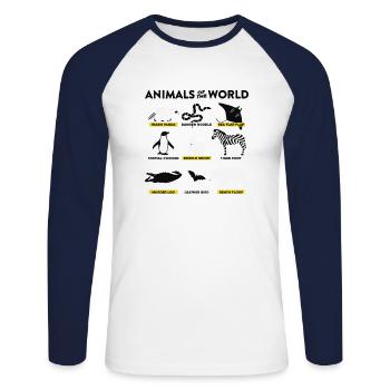 Chemise Animaux Du Monde - T-shirt baseball manches longues Homme - blanc/marine - Devant - Nik (191cm)