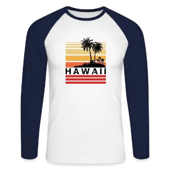 Hawaï Rétro Vintage - T-shirt baseball manches longues Homme - blanc/marine - Devant - Nik (191cm)