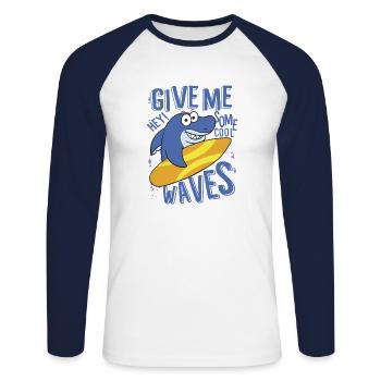 HEY GIVE ME SOME COOL WAVES - Unisex Baseballshirt langarm - Weiß/Navy - Vorne - Nik (191cm)