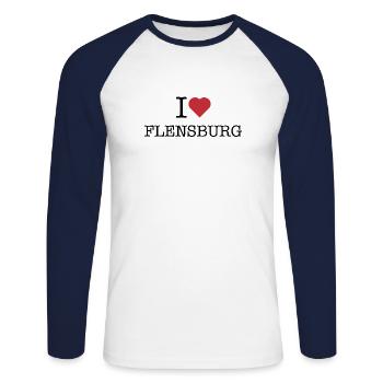 I love Flensburg - Unisex Baseballshirt langarm - Weiß/Navy - Vorne - Nik (191cm)