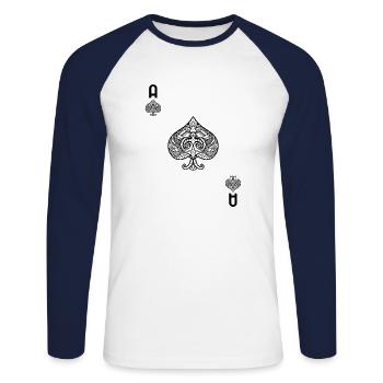 Kartenspiel Karte Pik As tshirt Skat Poker Karten - Unisex Baseballshirt langarm - Weiß/Navy - Vorne - Nik (191cm)