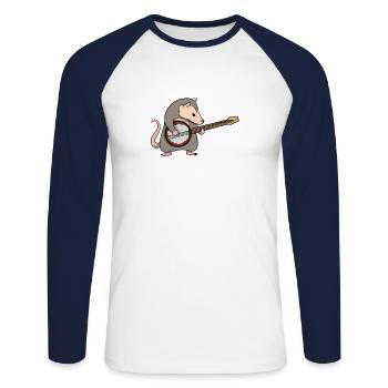 Cute Possum Playing The Banjo Possum - Unisex Long Sleeve Baseball T-Shirt - white/navy - Front - Nik (191cm)