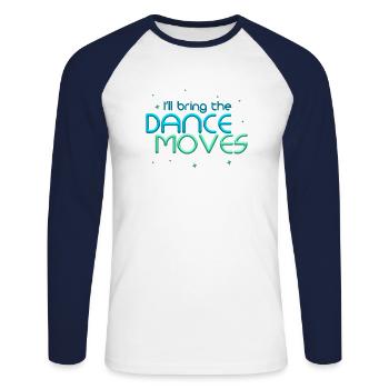 J'apporterai la danse bouge Funny Party Dancing - T-shirt baseball manches longues Homme - blanc/marine - Devant - Nik (191cm)