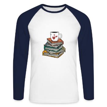 Amateurs de livres de thé pour femmes - T-shirt baseball manches longues Homme - blanc/marine - Devant - Nik (191cm)