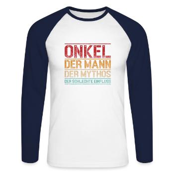 Onkel der Mann der Mythos der schlechte Einfluss - Unisex Baseballshirt langarm - Weiß/Navy - Vorne - Nik (191cm)