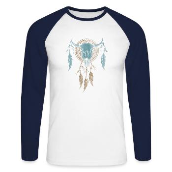 Womens street style bull skull rodeo - Unisex Long Sleeve Baseball T-Shirt - white/navy - Front - Nik (191cm)