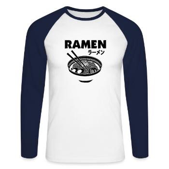 Ramen - T-shirt baseball manches longues Homme - blanc/marine - Devant - Nik (191cm)