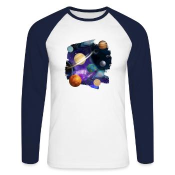 Planets graphic done - Unisex Long Sleeve Baseball T-Shirt - white/navy - Front - Nik (191cm)