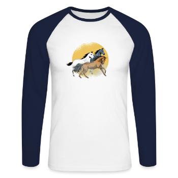 Wild Horses Running Horses - Unisex Baseballshirt langarm - Weiß/Navy - Vorne - Nik (191cm)