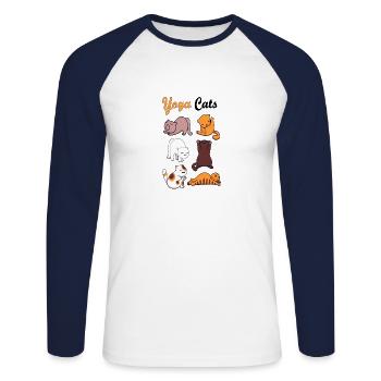 Yoga cats Katzen Katzenliebhaber Katzenshirt Katze - Unisex Baseballshirt langarm - Weiß/Navy - Vorne - Nik (191cm)