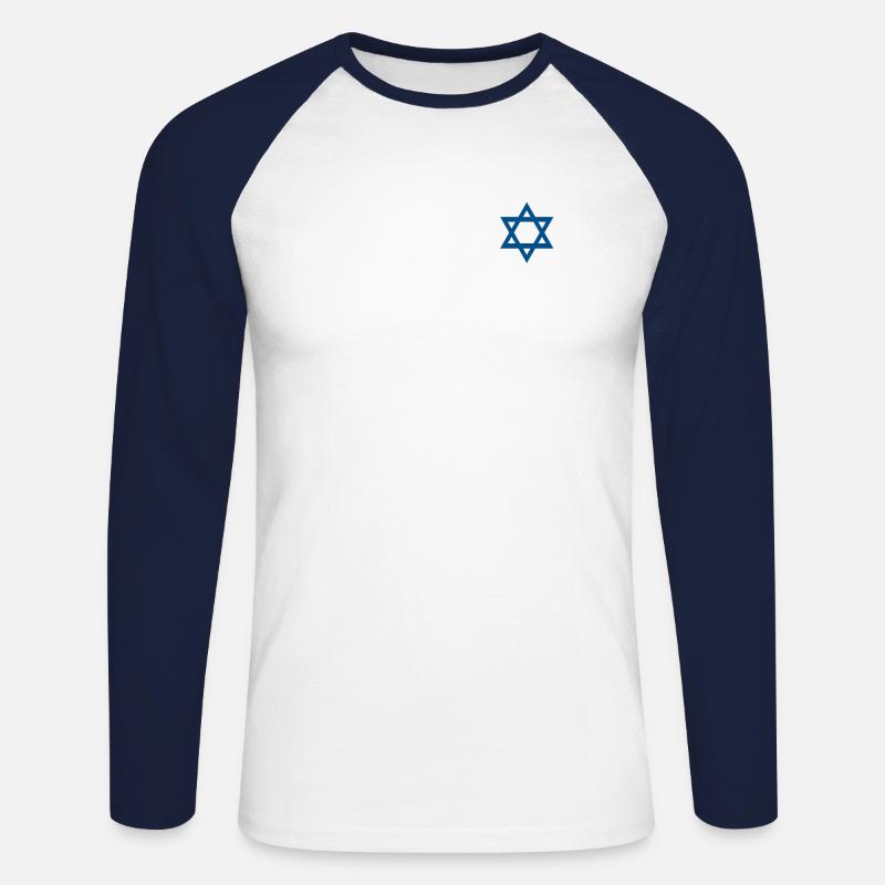 Davidstern - Unisex Baseballshirt langarm - Weiß/Navy