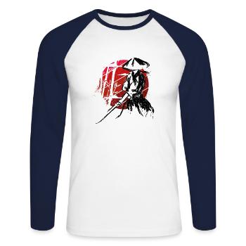 Ronin Samurai Krieger - Unisex Baseballshirt langarm - Weiß/Navy - Vorne - Nik (191cm)