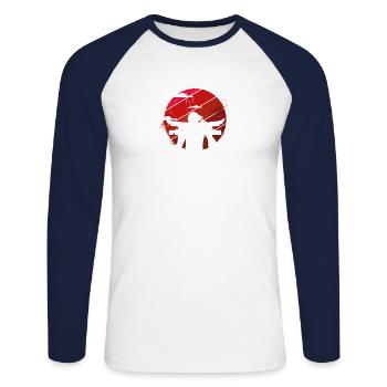 Samurai Design für Herren & Damen Geschenk Ronin - Unisex Baseballshirt langarm - Weiß/Navy - Vorne - Nik (191cm)