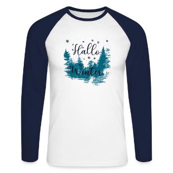 Hiver - T-shirt baseball manches longues Homme - blanc/marine - Devant - Nik (191cm)