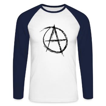Anarchy A Anti Anti, punk illu super rebell - T-shirt baseball manches longues Homme - blanc/marine - Devant - Nik (191cm)