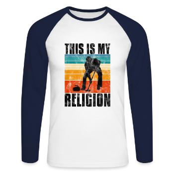 Curling is my religion Curler Eisstockschießen - Unisex Long Sleeve Baseball T-Shirt - white/navy - Front - Nik (191cm)