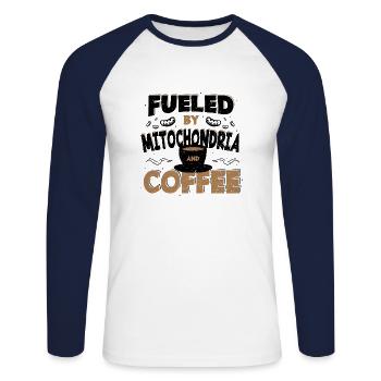 Fueled By Mitochondria And Coffee - Kaffee - Unisex Long Sleeve Baseball T-Shirt - white/navy - Front - Nik (191cm)