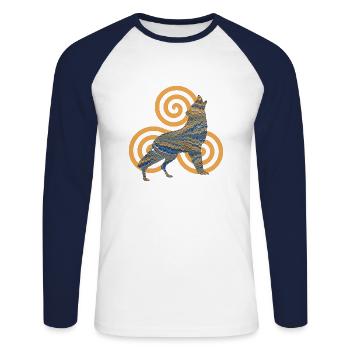 wolf e 50 avec triskele - T-shirt baseball manches longues Homme - blanc/marine - Devant - Nik (191cm)