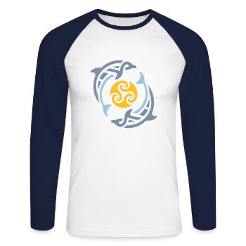 Dauphins tribaux - T-shirt baseball manches longues Homme - blanc/marine - Devant - Nik (191cm)